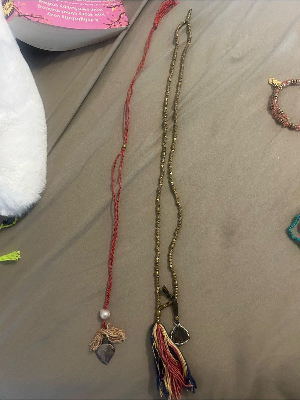 Handmade Red and Gold Tassel Layered Pendant Necklace